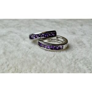 EMX Sterling Silver 925 Amethyst Channel Set Huggie Hoop Earrings